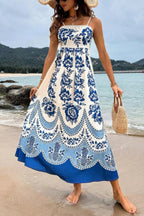 Robe midi bleu en polyester à bretelles spaghetti