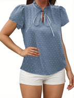 Blouse femme style romantique avec volants et manches courtes bouffantes
