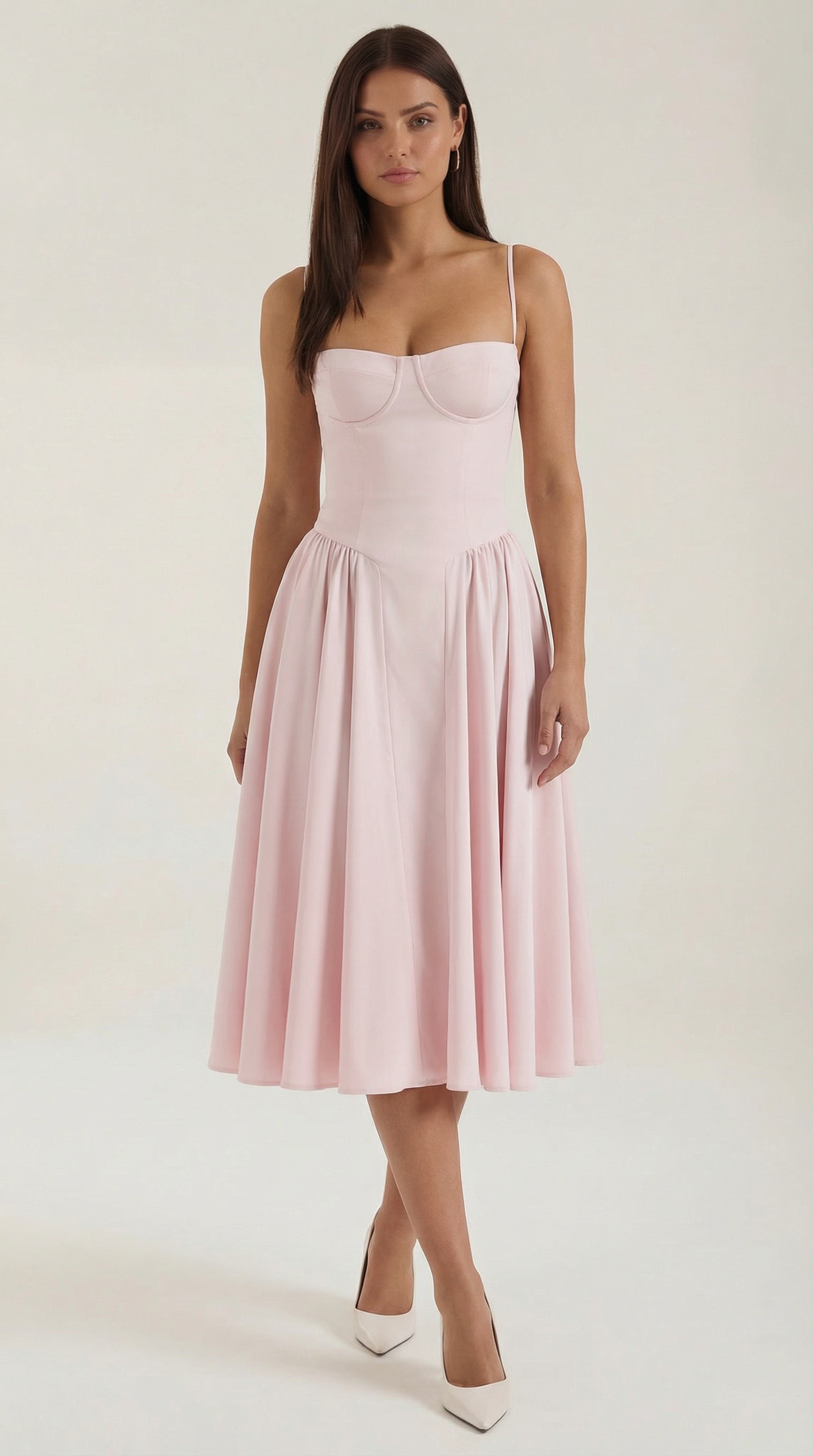 Robe mi-longue corset florale pour femme avec décolleté en cœur