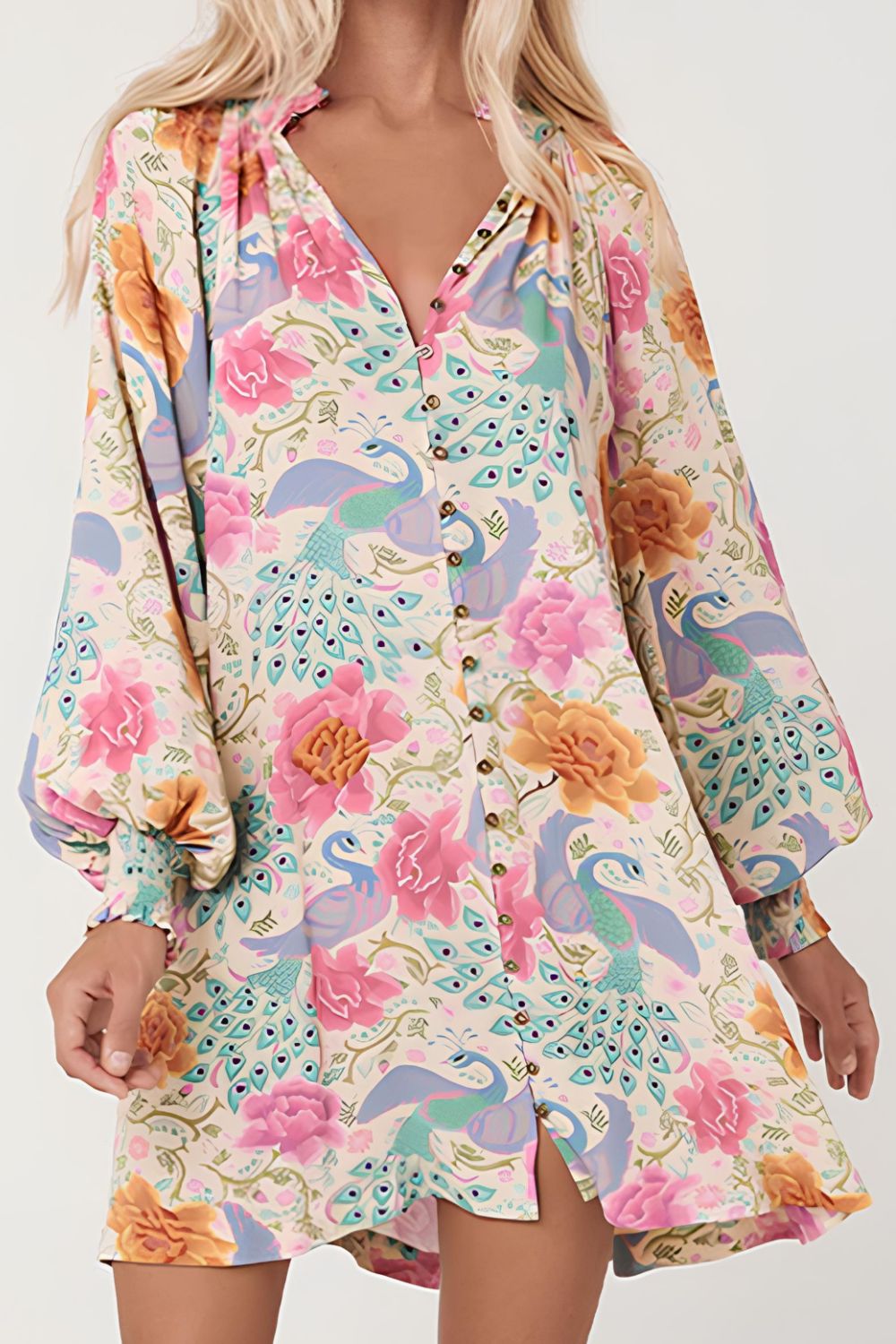 Sophie Paris | Robe à col cranté imprimée avec manches lanterne