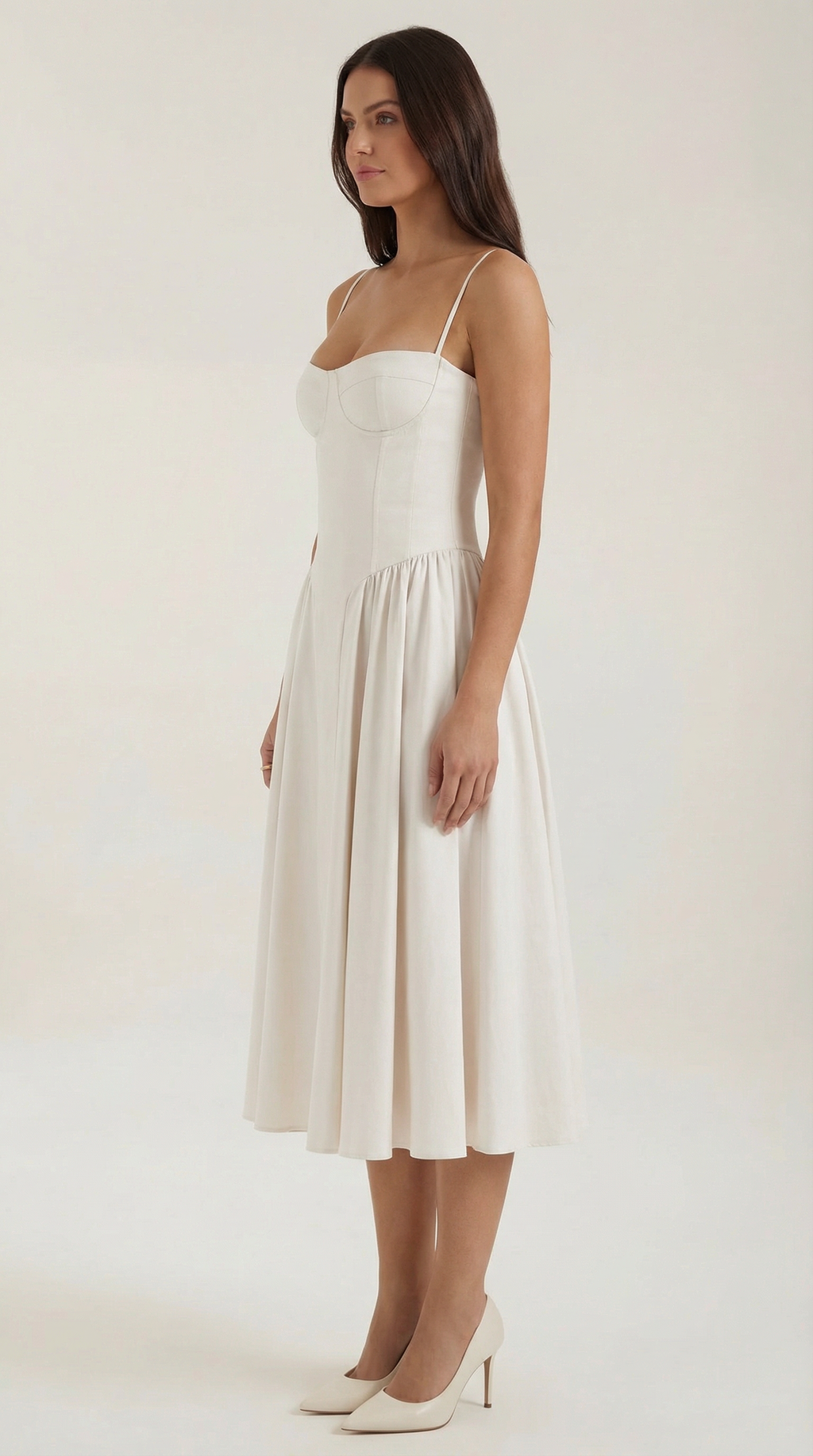 Robe mi-longue corset florale pour femme avec décolleté en cœur