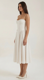 Robe mi-longue corset florale pour femme avec décolleté en cœur