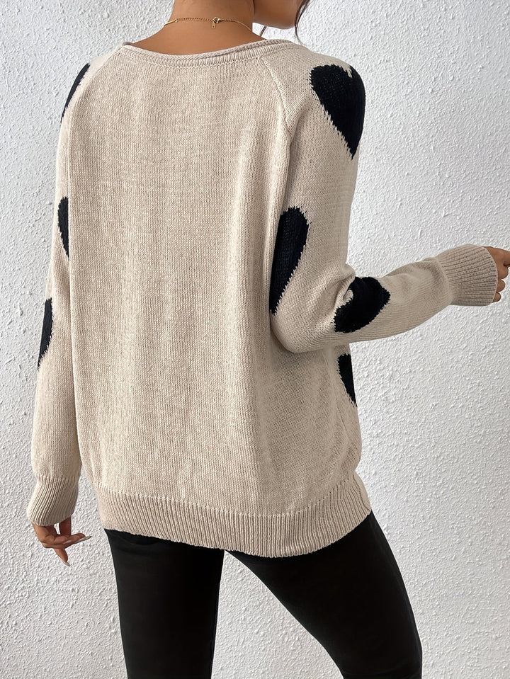 Pull confortable à motif cœur pour un style hivernal romantique