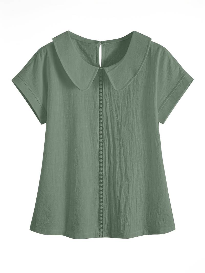 Pull en tricot à manches courtes avec col orné de dentelle