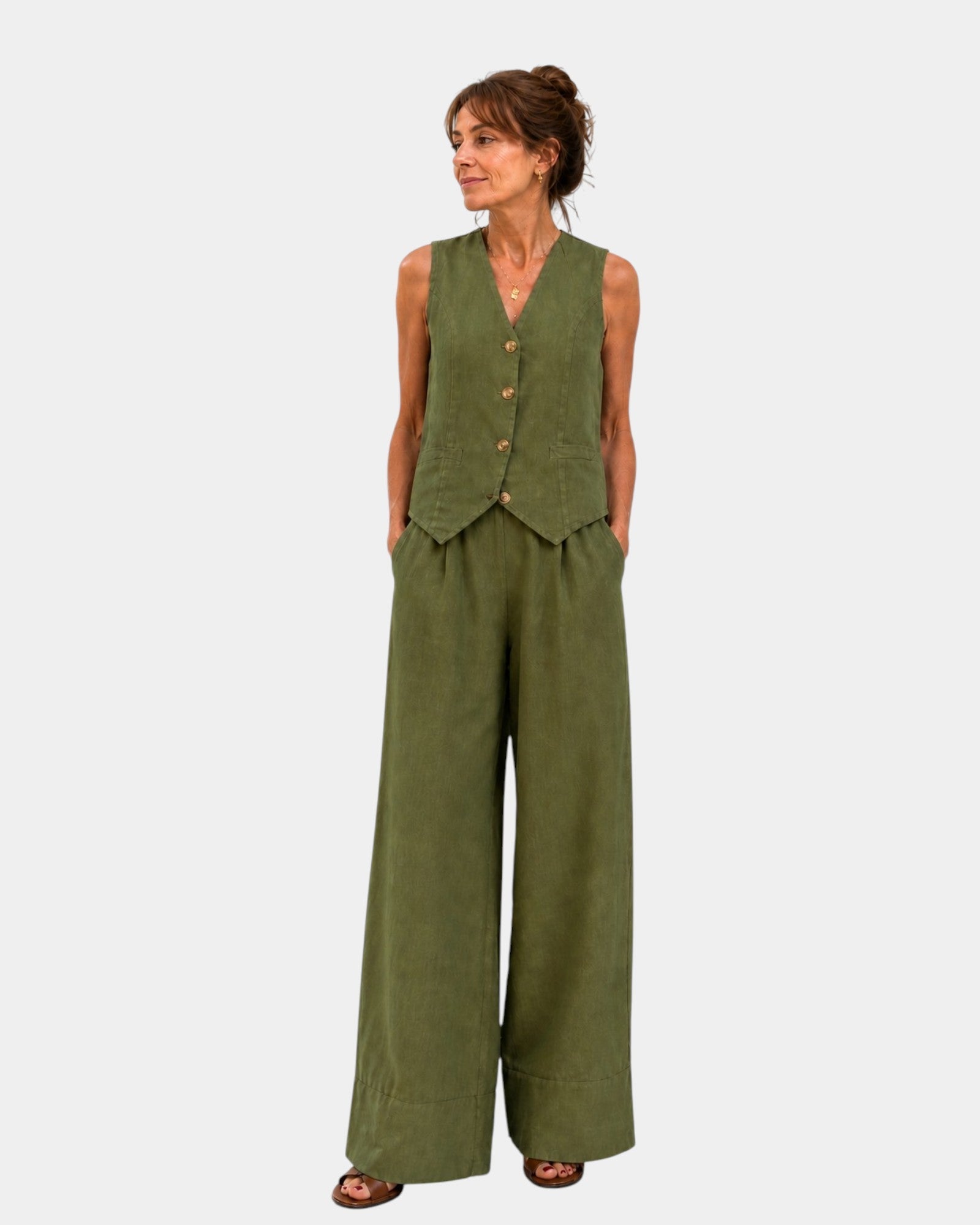 Ensemble Veste Ajustée et Pantalon Large pour Femme