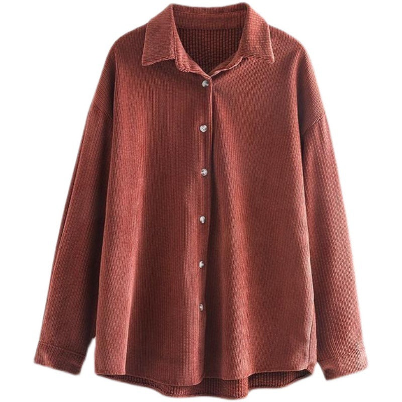 Chemise boutonnée en velours côtelé confortable pour femmes