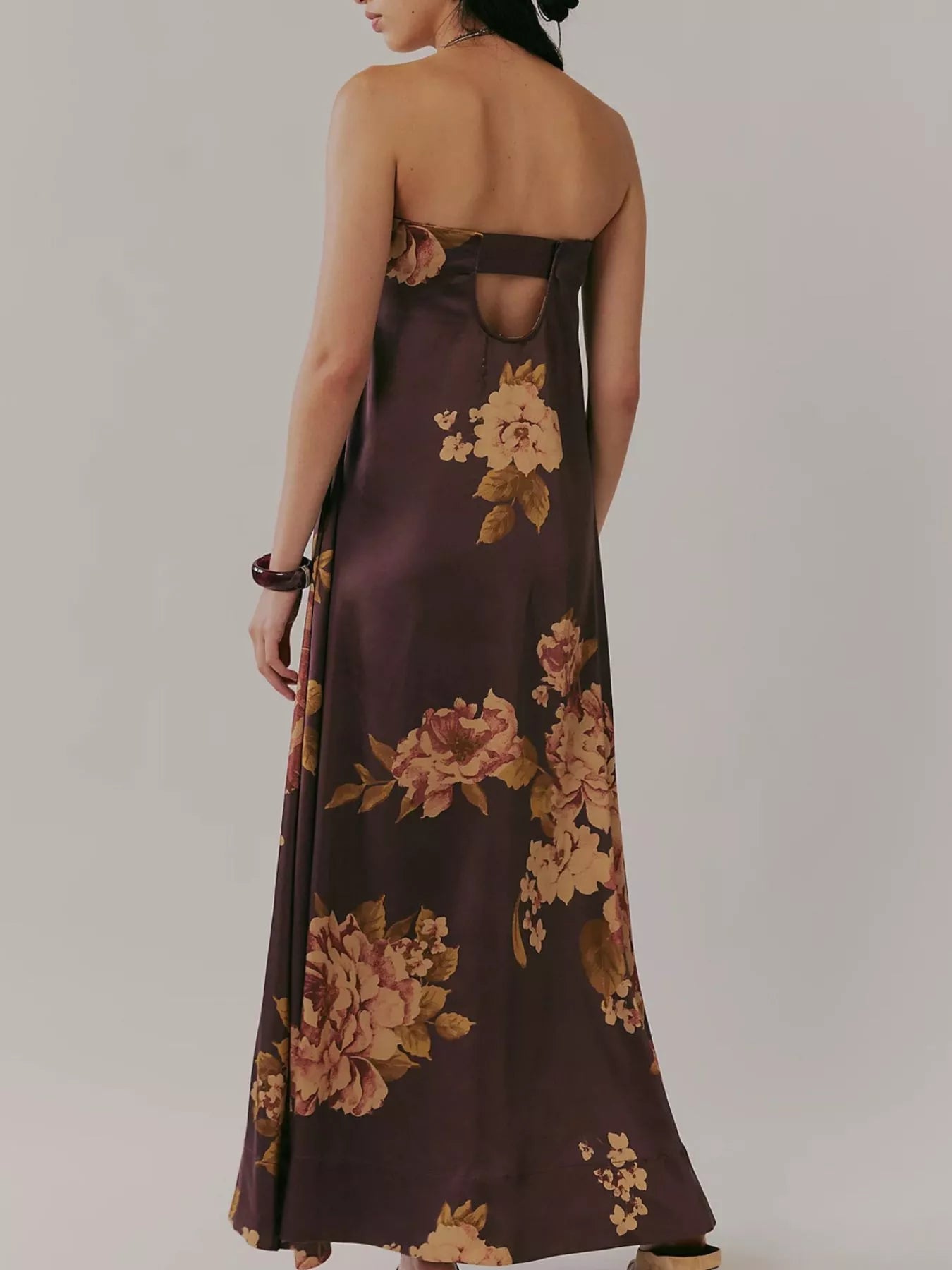 Robe maxi sans manches à imprimé floral en polyester