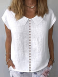 Pull en tricot à manches courtes avec col orné de dentelle