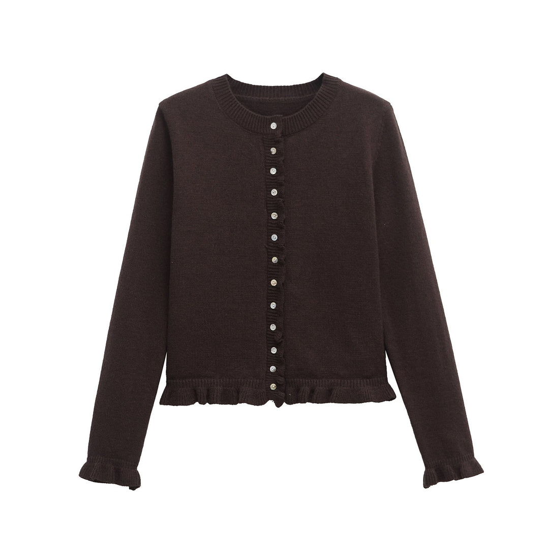 Cardigan Femme Boutonné à Volants Haut Superposé Chic