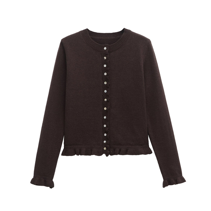 Cardigan Femme Boutonné à Volants Haut Superposé Chic
