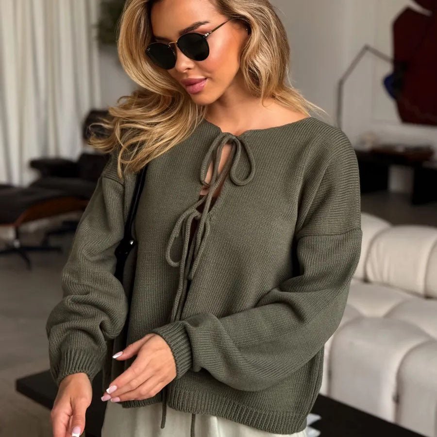 Chic Cardigan Court à Lacets en Dentelle