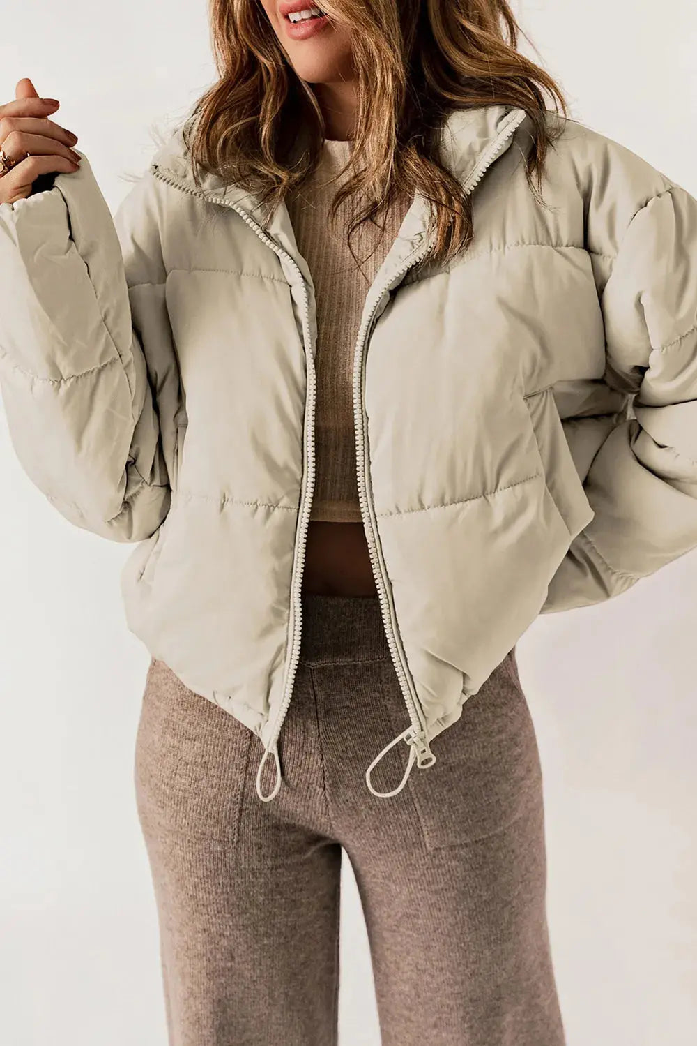 Manteau Long Chic à Col avec Fermeture Éclair pour Superposition Élégante