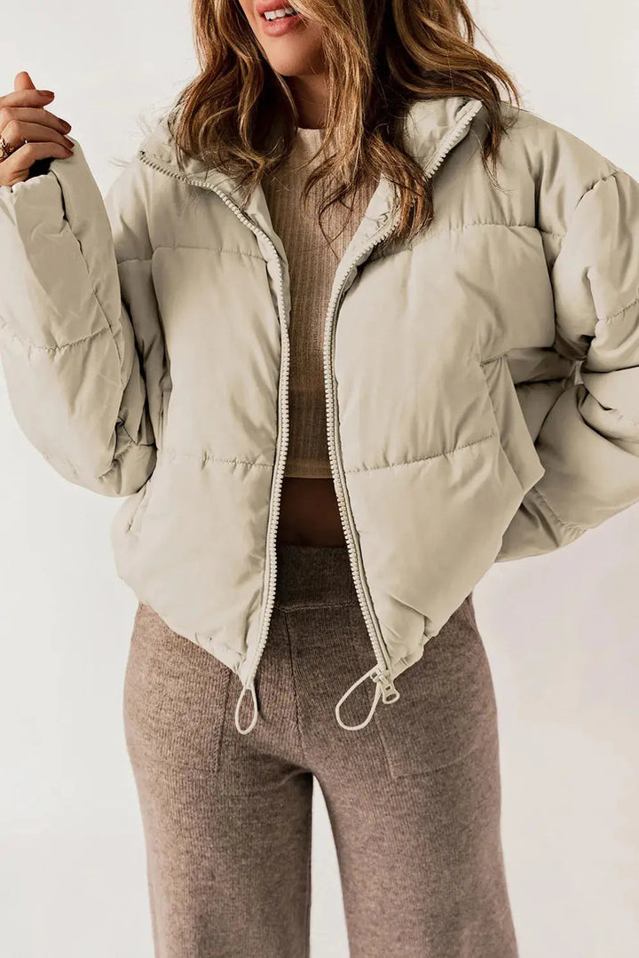 Manteau Long Chic à Col avec Fermeture Éclair pour Superposition Élégante