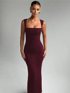Robe Maxi Moulante Col Carré Robe de Soirée Sculptante