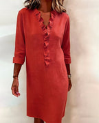 Robe droite en mélange de lin avec volants aérienne