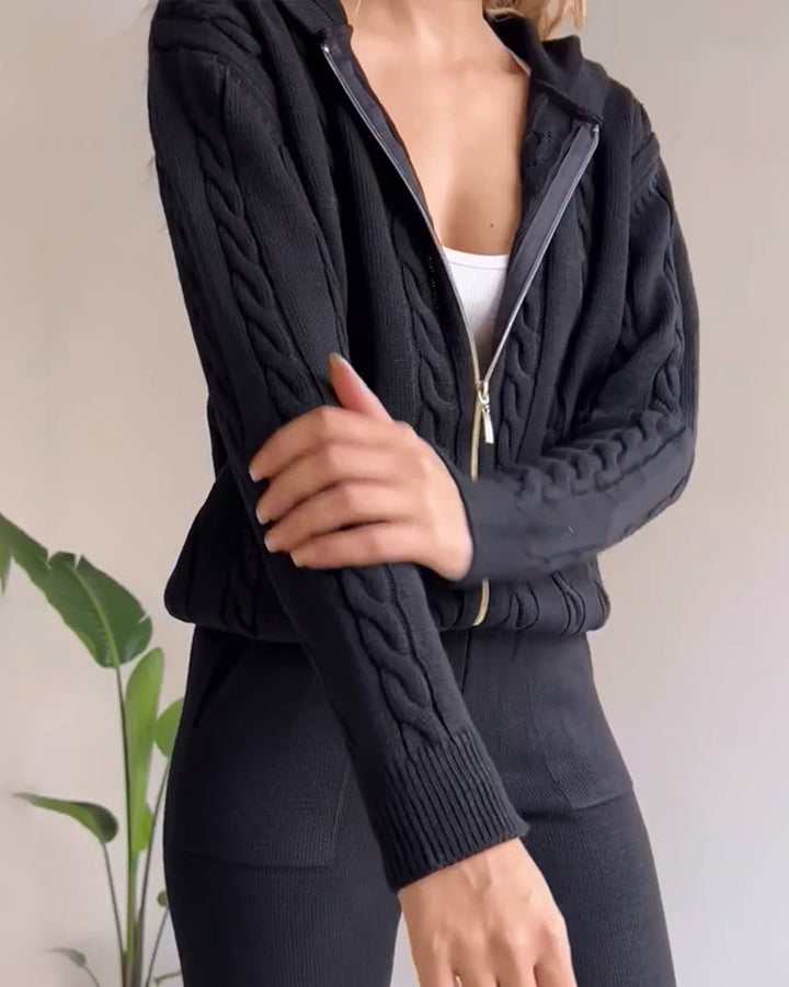 Ensemble cardigan pull torsadé jacquard décontracté
