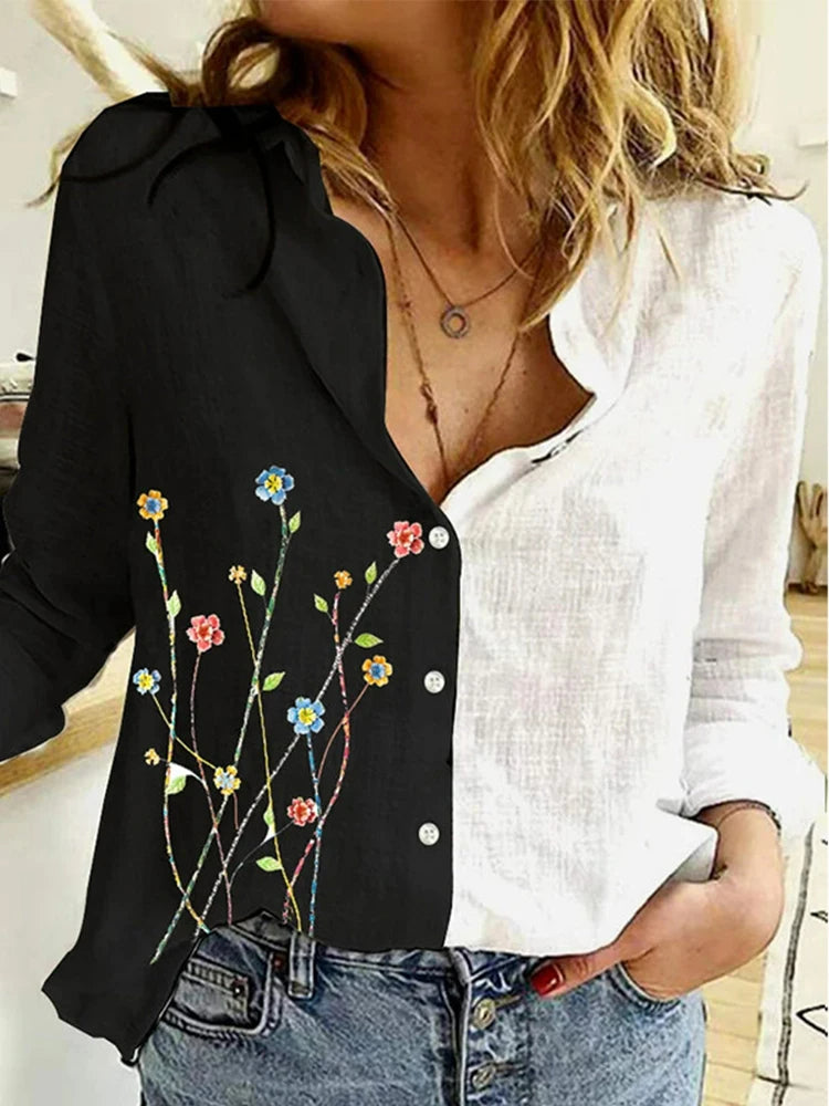Léa Blanchet® I blouse noire  avec des broderies florales colorées