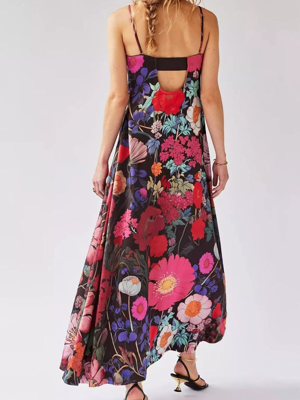 Robe maxi sans manches à imprimé floral en polyester