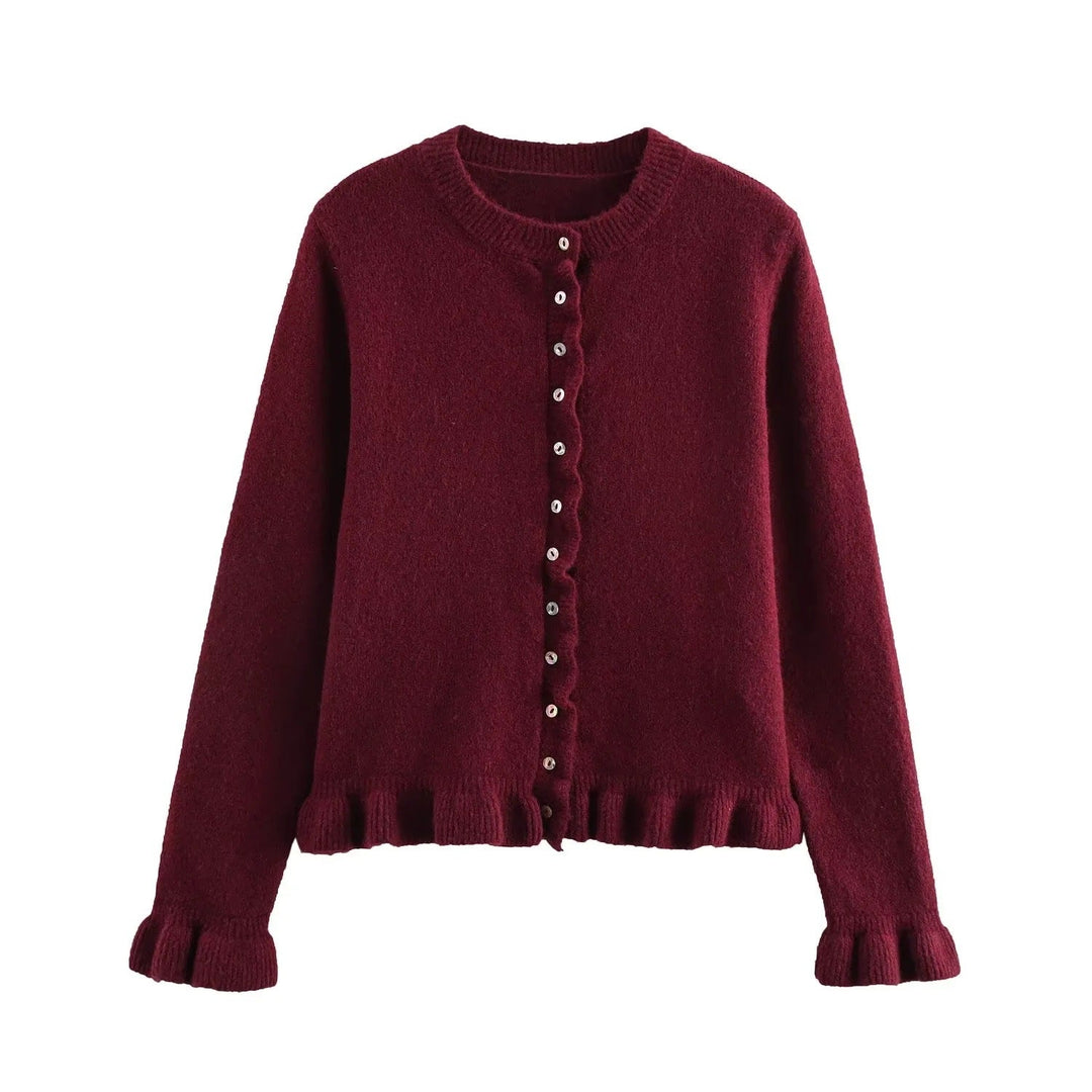 Cardigan Femme Boutonné à Volants Haut Superposé Chic