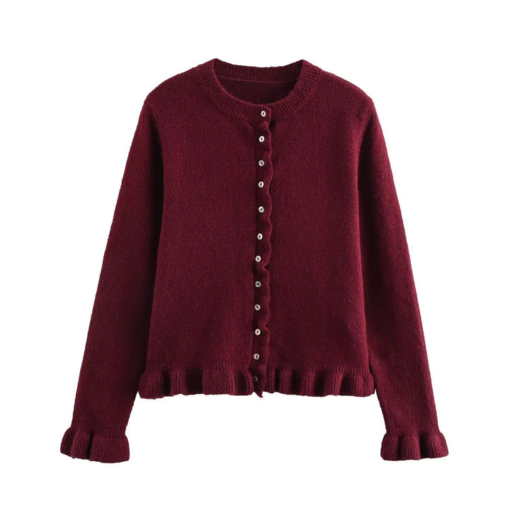 Cardigan Femme Boutonné à Volants Haut Superposé Chic