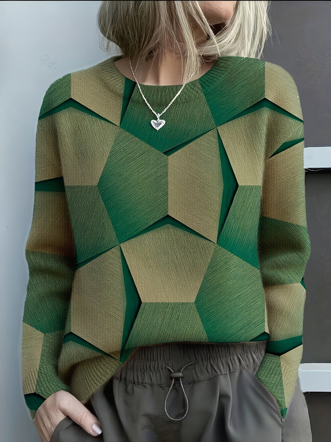 Pull en maille confortable avec imprimés géométriques 3D audacieux