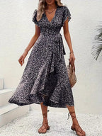 Robe portefeuille à imprimé floral avec décolleté en V