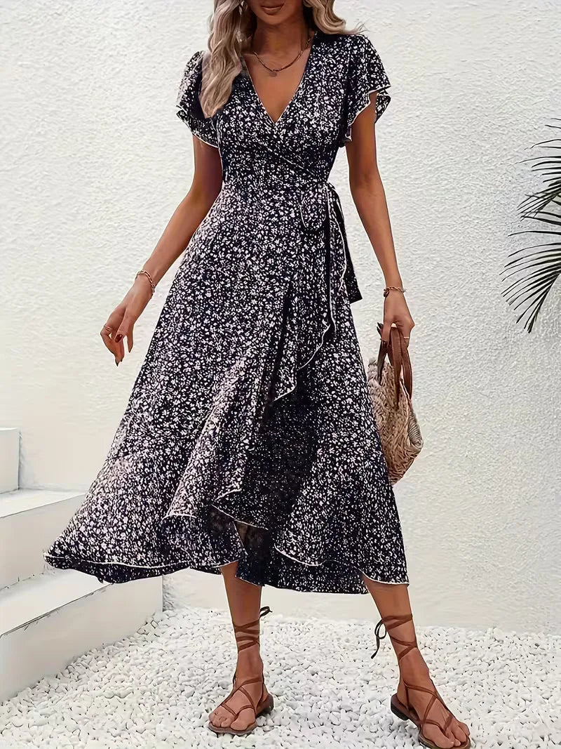 Robe portefeuille à imprimé floral avec décolleté en V