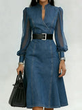 Robe en denim élégante avec panneaux de manches en organza transparent