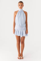 Robe courte drapée en satin avec col