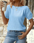 Pull Femme Uni À Manches Bouffantes Courtes