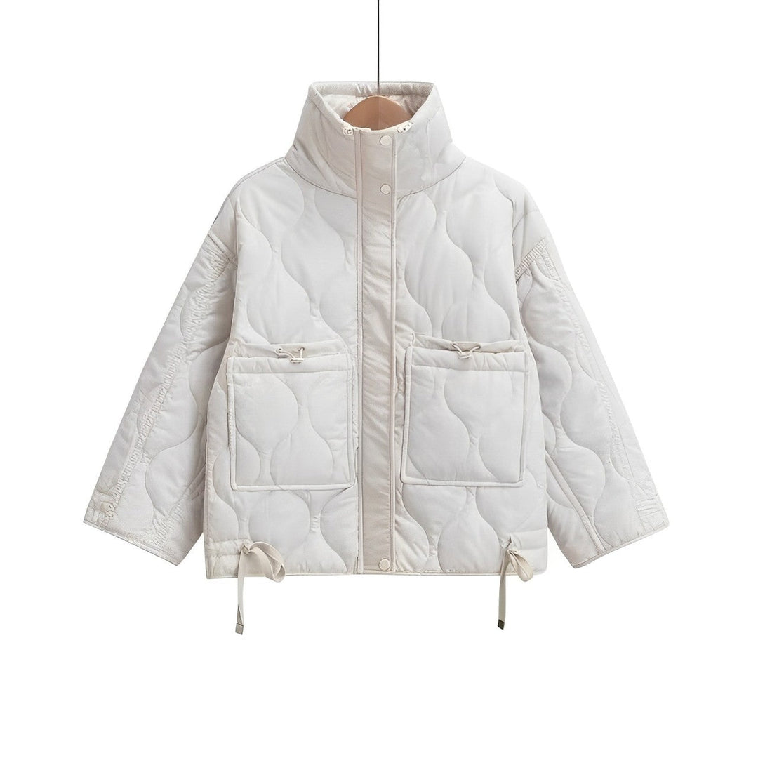 Veste en coton pour femmes longueur hanches avec col montant et cordon de serrage