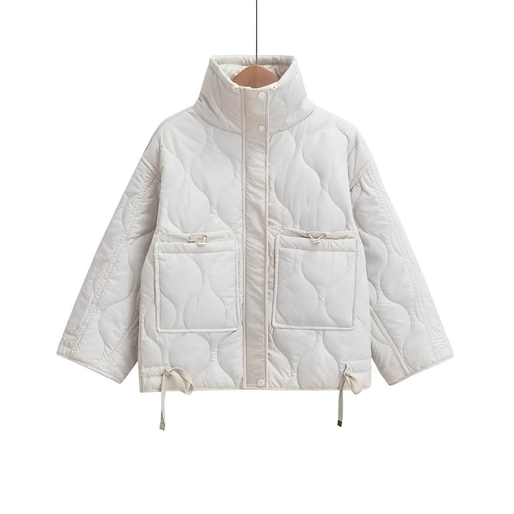 Veste en coton pour femmes longueur hanches avec col montant et cordon de serrage