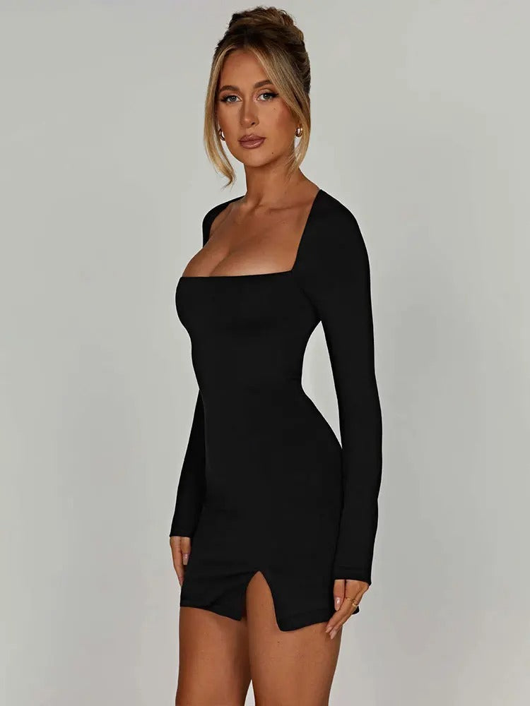 Pauline Laurent® | Robe moulante noire à manches longues