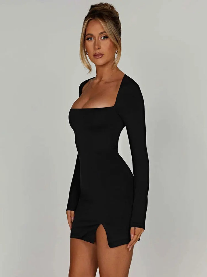Pauline Laurent® | Robe moulante noire à manches longues