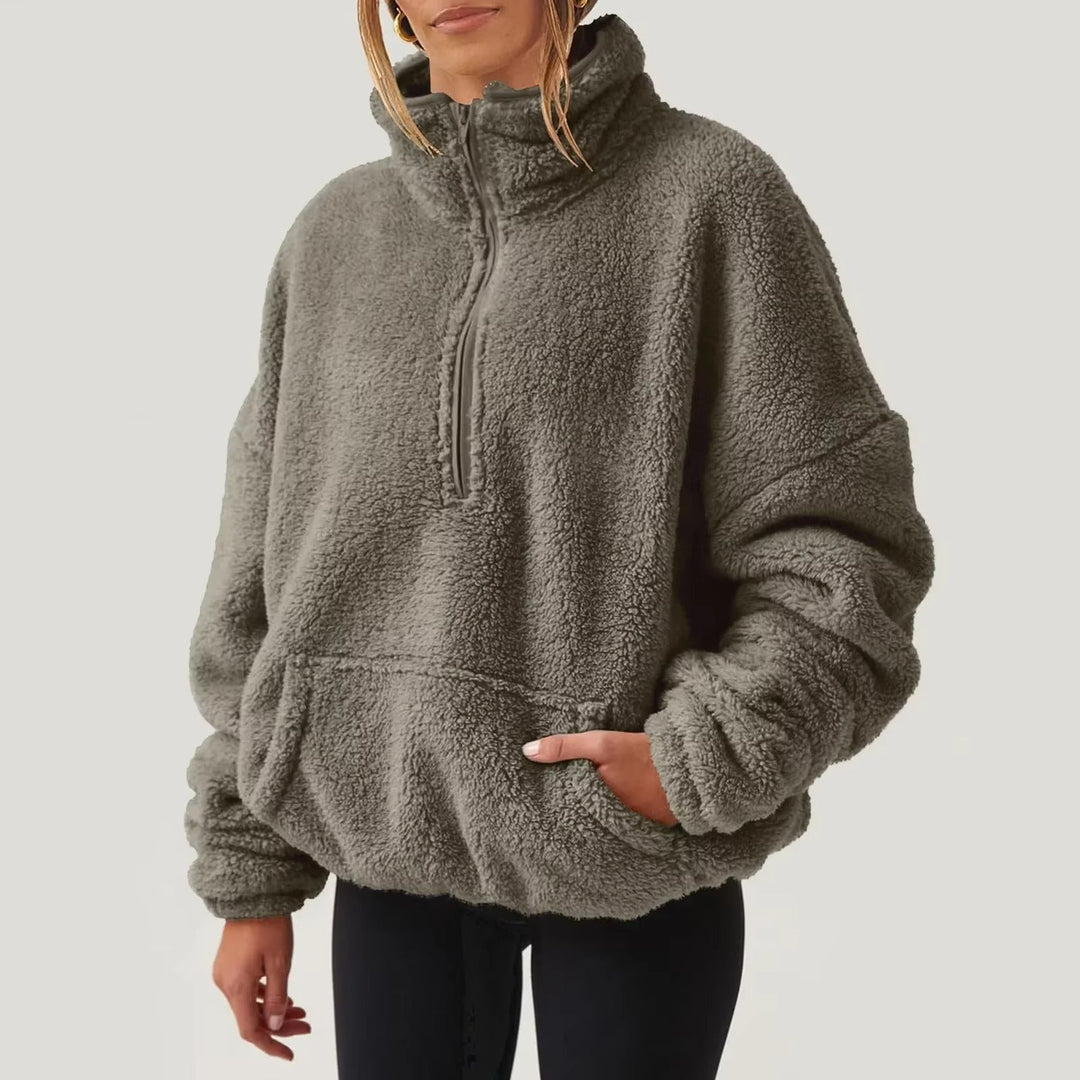 Pull polaire doux à demi-fermeture éclair pour femmes