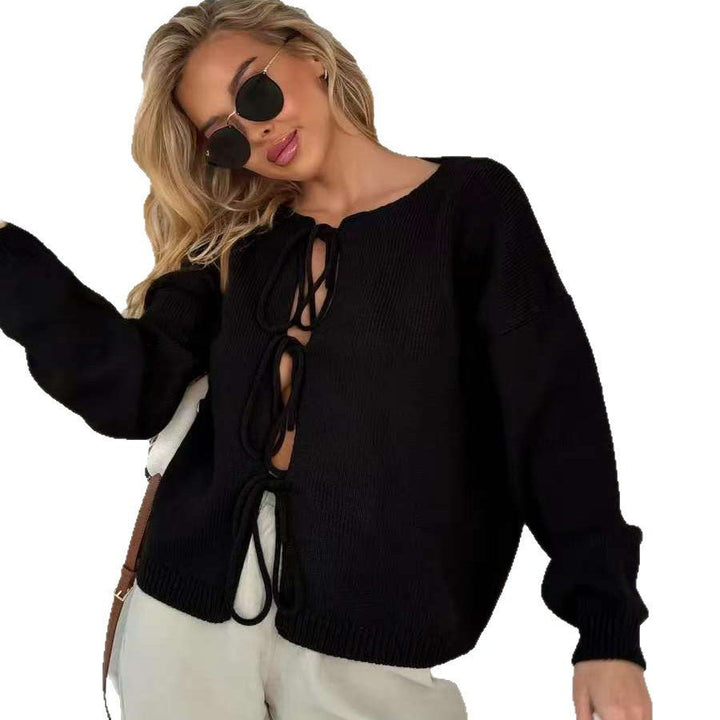 Chic Cardigan Court à Lacets en Dentelle