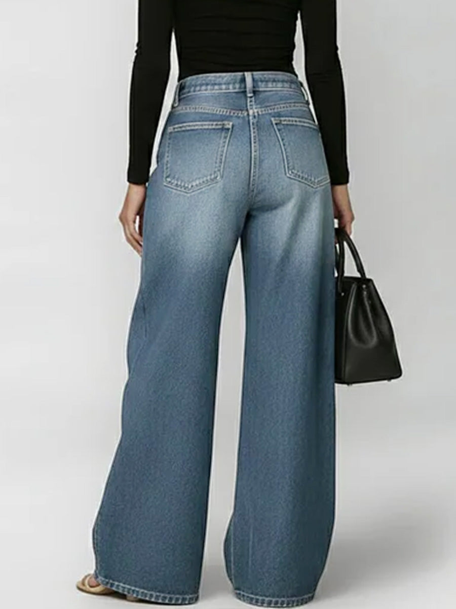 Jean décontracté large à taille haute pour femmes