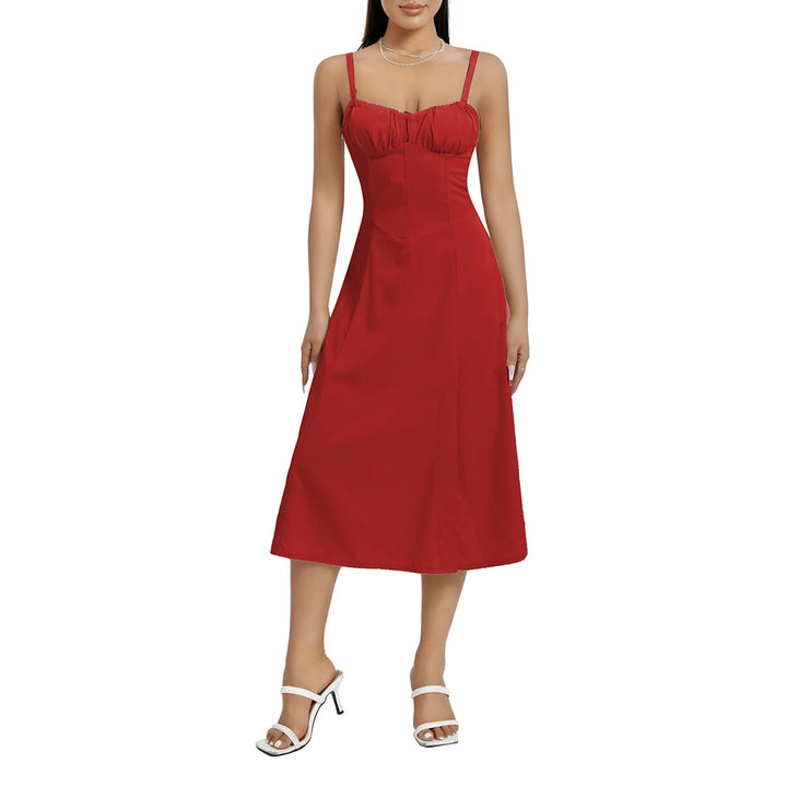 Pauline Laurent® | Robe satinée midi à bretelles fines