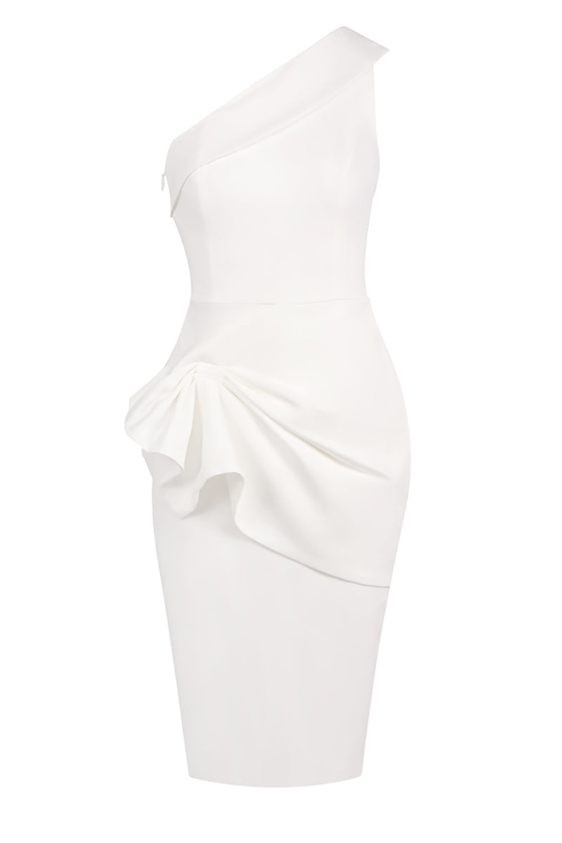 Robe Midi Blanche à Volants et Épaules Dénudées