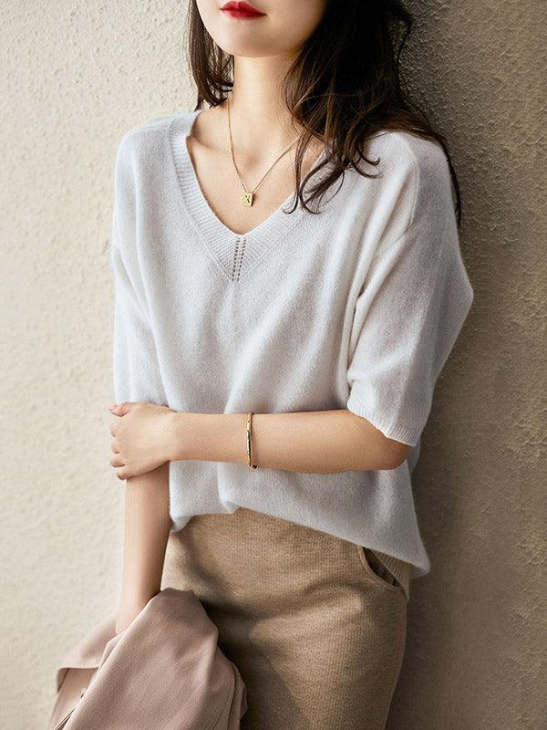 Pull en cachemire doux de luxe col en V pour femmes