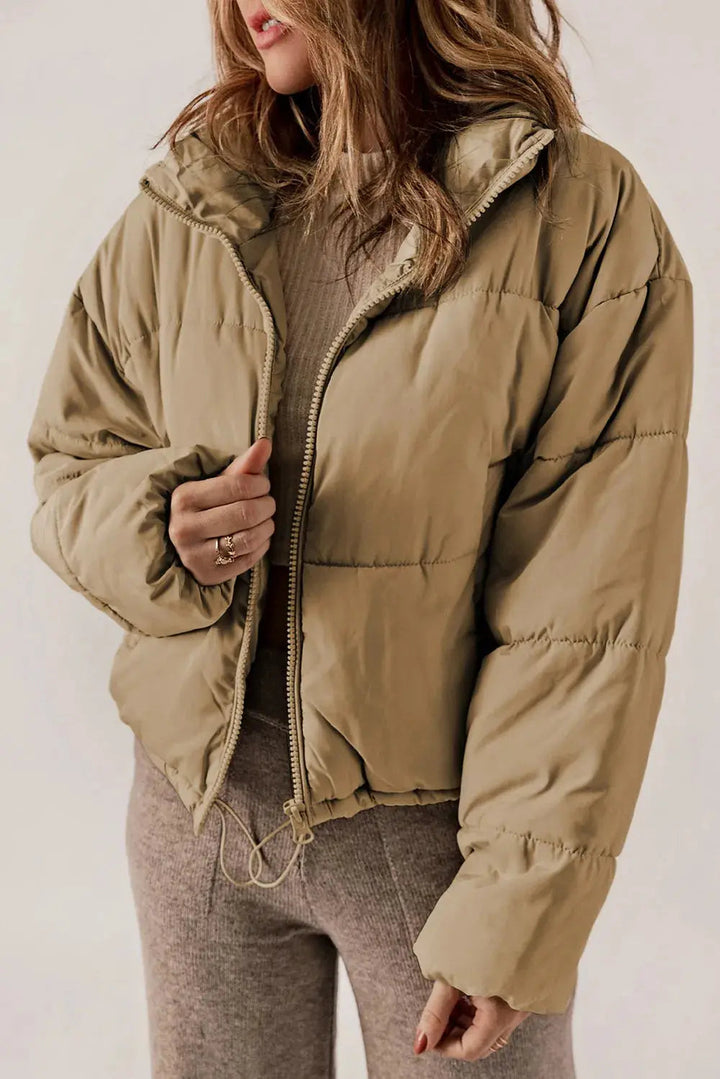 Manteau Long Chic à Col avec Fermeture Éclair pour Superposition Élégante