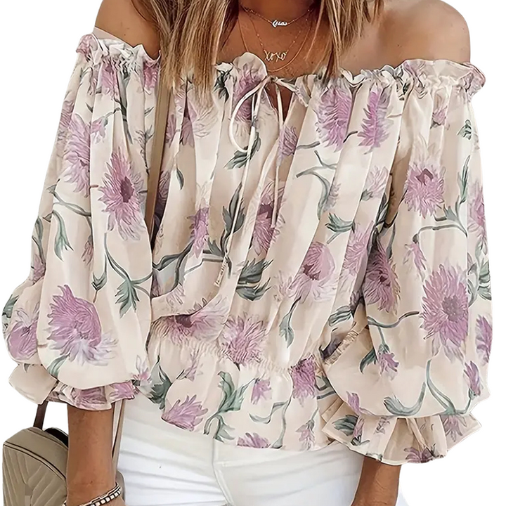 Blouse Carmen fleurie à épaules dénudées avec manches bouffantes
