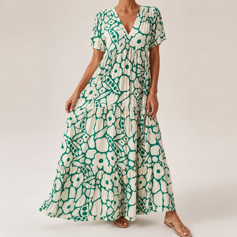 Robe longue à volants imprimé floral respirant