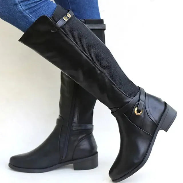 Bottes en cuir à talon épais