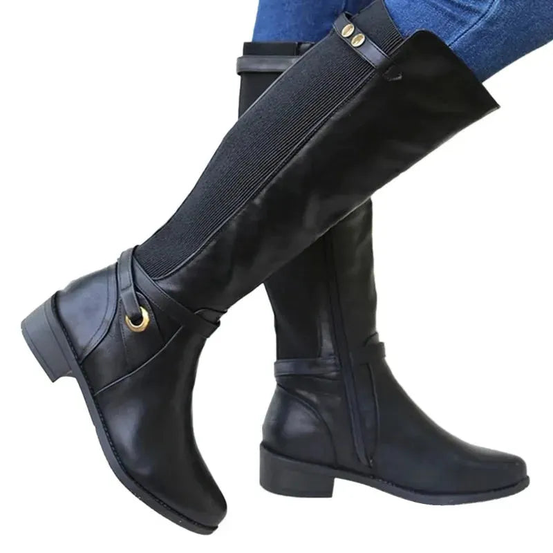 Bottes en cuir à talon épais