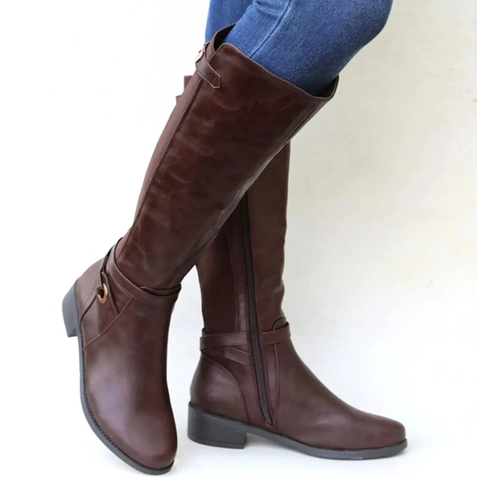 Bottes en cuir à talon épais