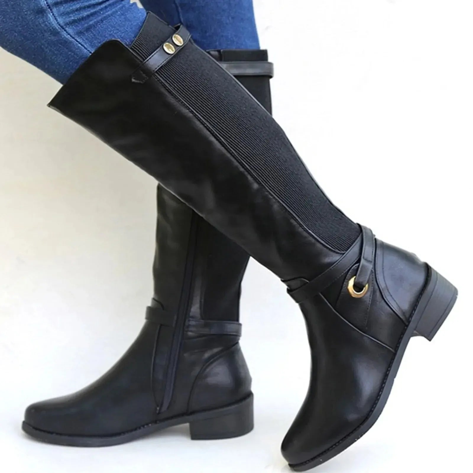 Bottes en cuir à talon épais
