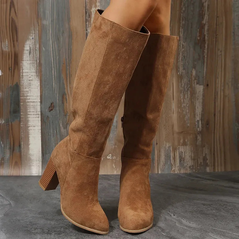 Bottes Hautes en Daim avec Talon Épais