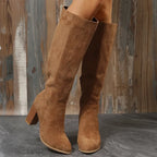 Bottes Hautes en Daim avec Talon Épais
