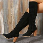 Bottes Hautes en Daim avec Talon Épais